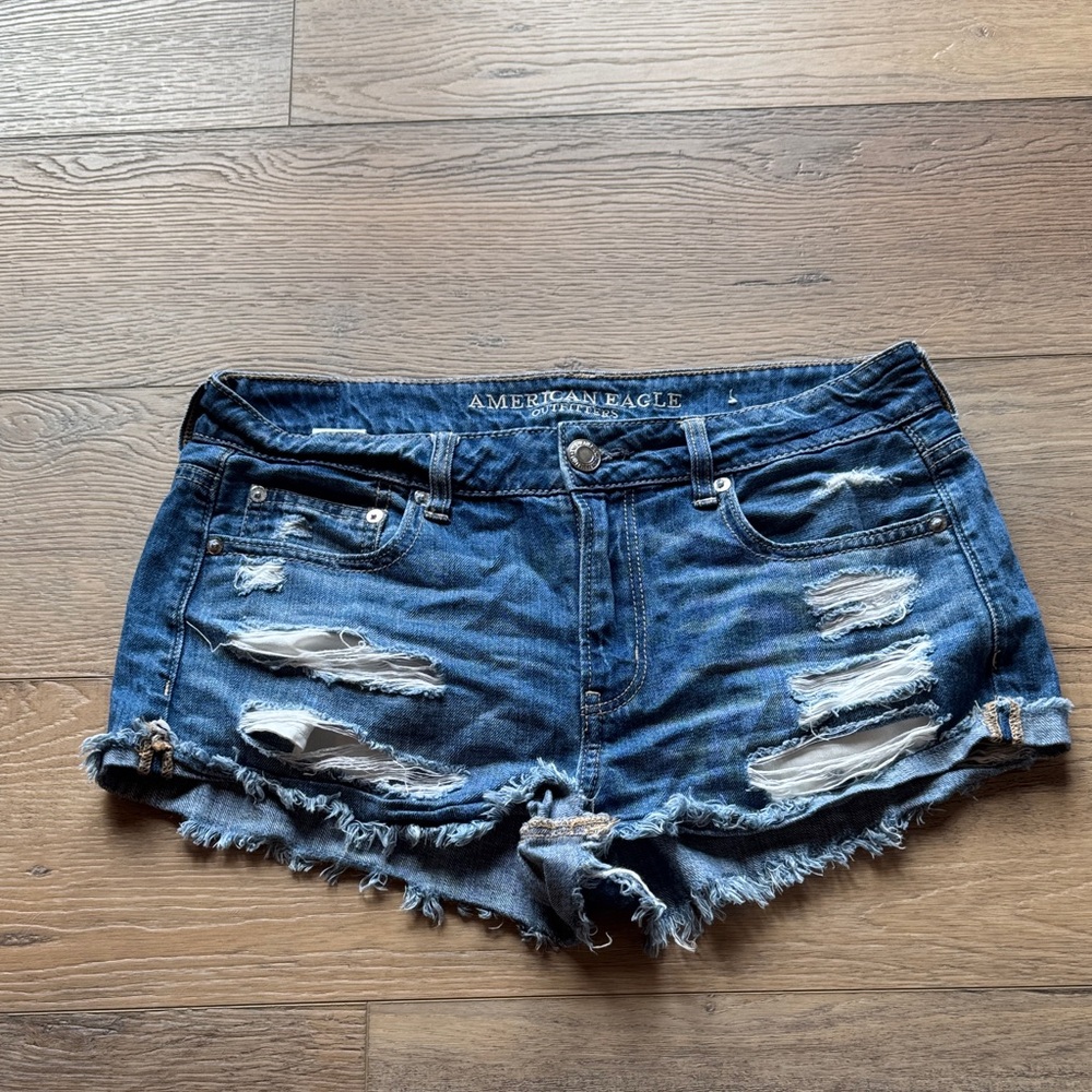 American Eagle Outfitters Dark Blue Ripped Jean Shorts